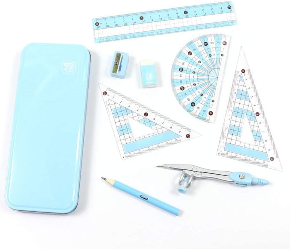 MeetUs 8 Pcs Compass/Math Set for Students with Shatterproof Storage
