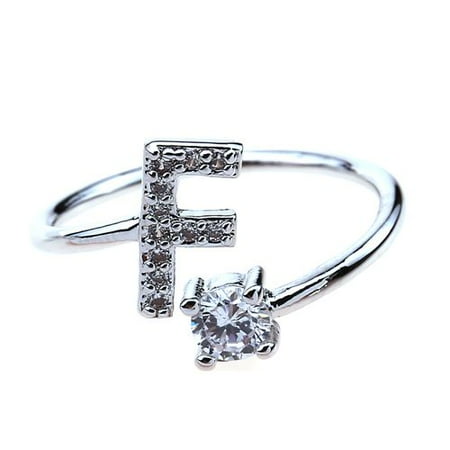 Birthstone Rings For Couples KABOER Women Rings Fashionable and Simple Opening 26 Letters Diamond Ring Jewelry for Couple Sister Men Girls ()