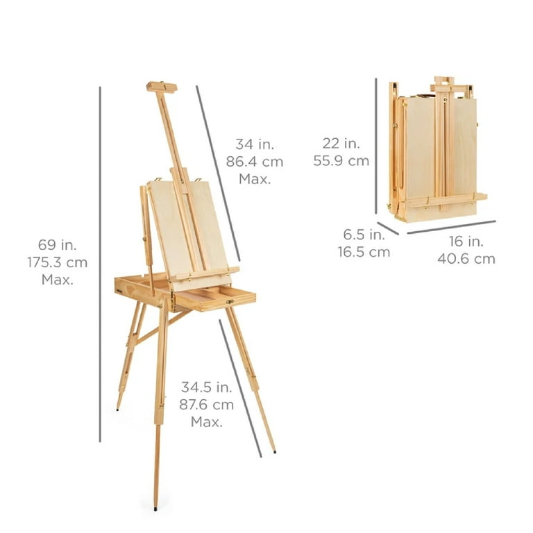 U.S. Art Supply Coronado Walnut Easel, Large Adjustable Wooden French Style Field and Studio Sketchbox Tripod Easel with Drawer, Artist Wood Palette