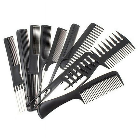 EQCOTWEA 10Pcs Black Pro Barbers Brush Combs PP Material Barber Styling Comb Set