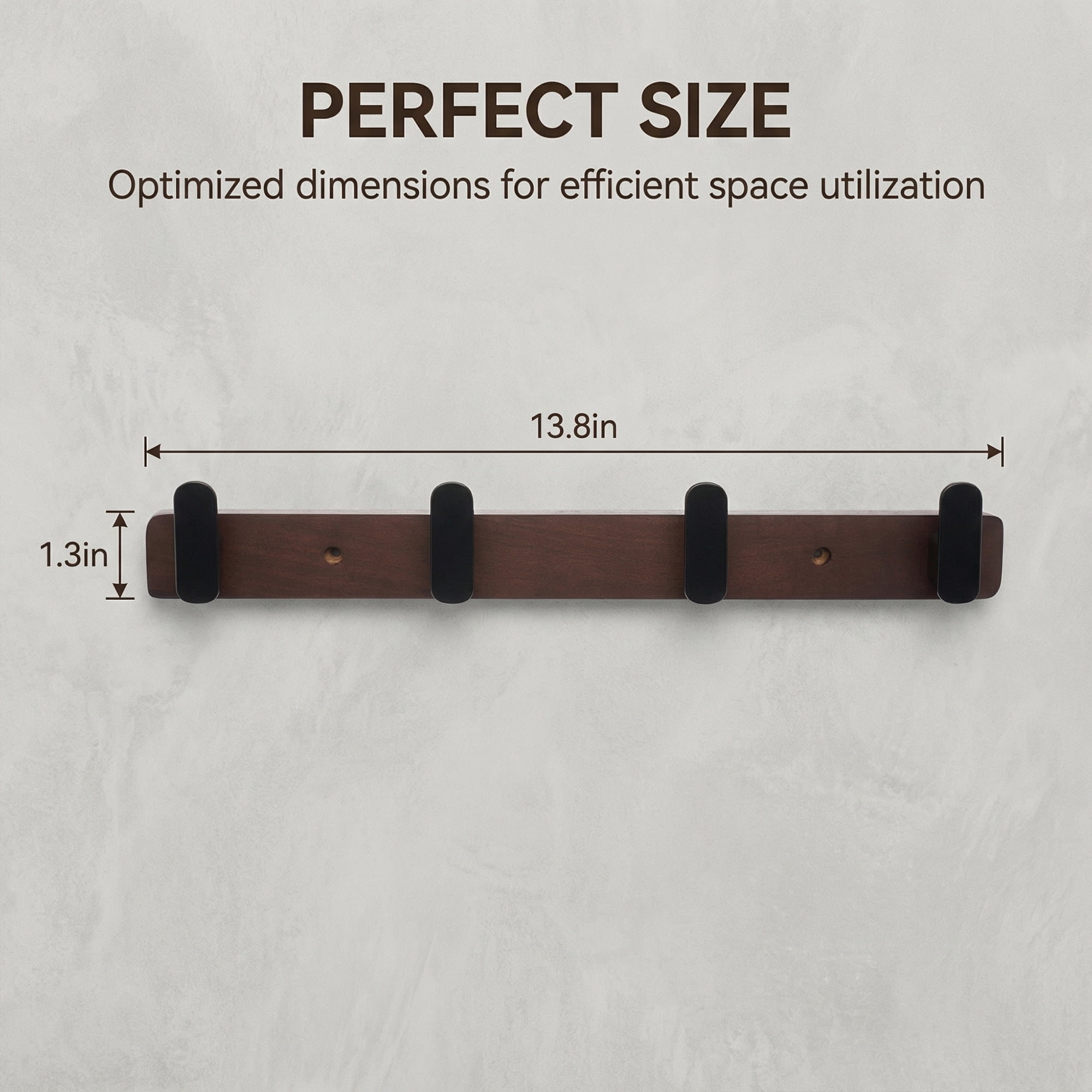 Unique Bargains Coat Rack Wall Mount Aluminum Wood 4 Hooks for Hanging Entryway Black