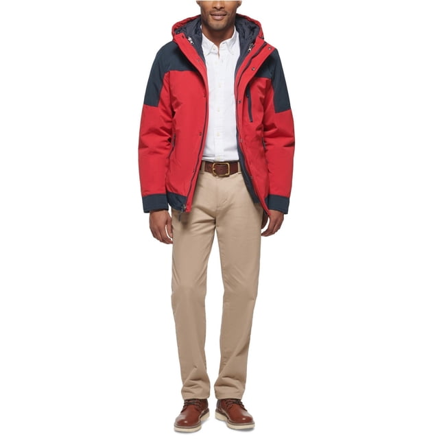 Club Room Manteau Parka à Capuche 3 en 1 pour Hommes, Rouge, Moyen