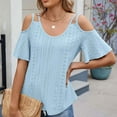 thumbnail image 6 of Fanxing Cold Shoulder Tops for Women Cutout Eyelet Blouses Short Sleeve T Shirts 2025 Summer Trendy Ruffle Sleeve Tunics Tees Shirt Sky Blue,XL, 6 of 8