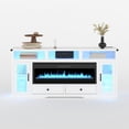 thumbnail image 3 of HARBOURSIDE Fireplace TV Stand up to 80" TVs, 42" Electric Fireplace TV Console, LED Lights and Glass Door Entertainment Center with Remote Control, White, 3 of 8