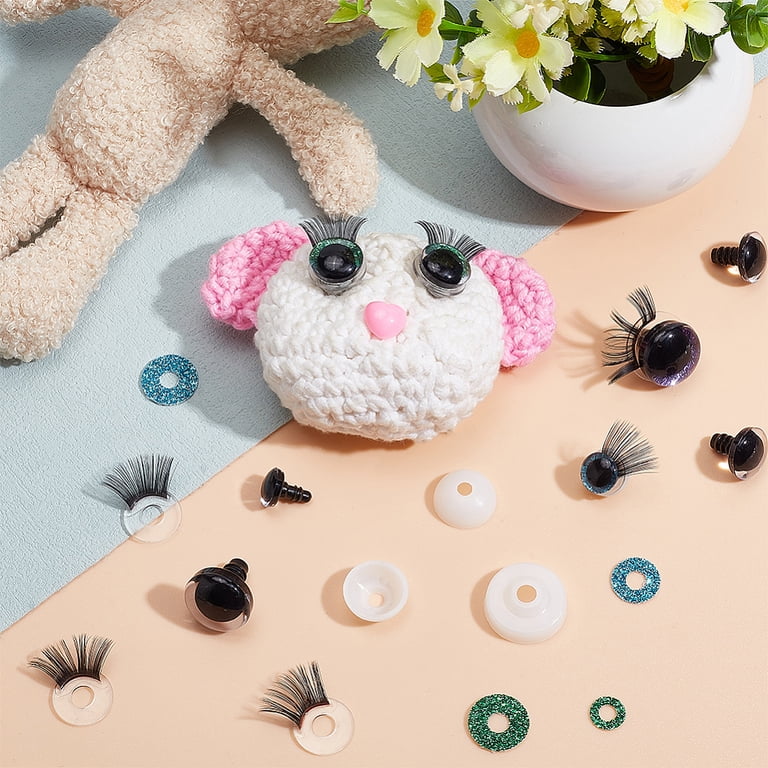 Yeux De Sécurité Glitter 12 Mm Avec Cils – Lot 10 Bleu Pailleté + Rondelles Pour Poupées & Peluches