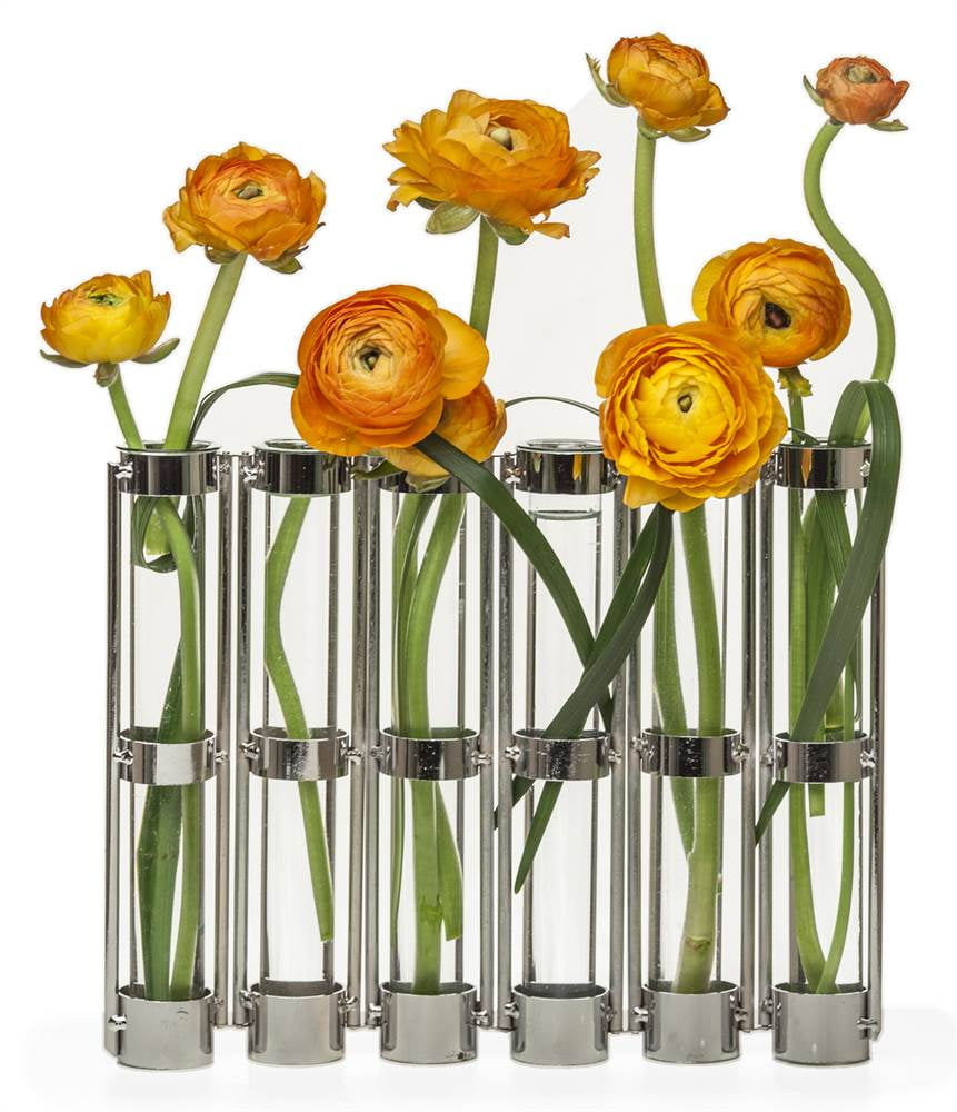Metallic SixTube Hinged Bud Vase in Silver Finish