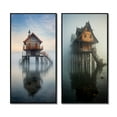 thumbnail image 2 of Designart "Misty Lake Day Wooden Pier to Lakehouse" Lakehouse Framed Wall Art Set Of 2 - Lake House Blue Framed Canvas Set For Living Room Decor, 2 of 6