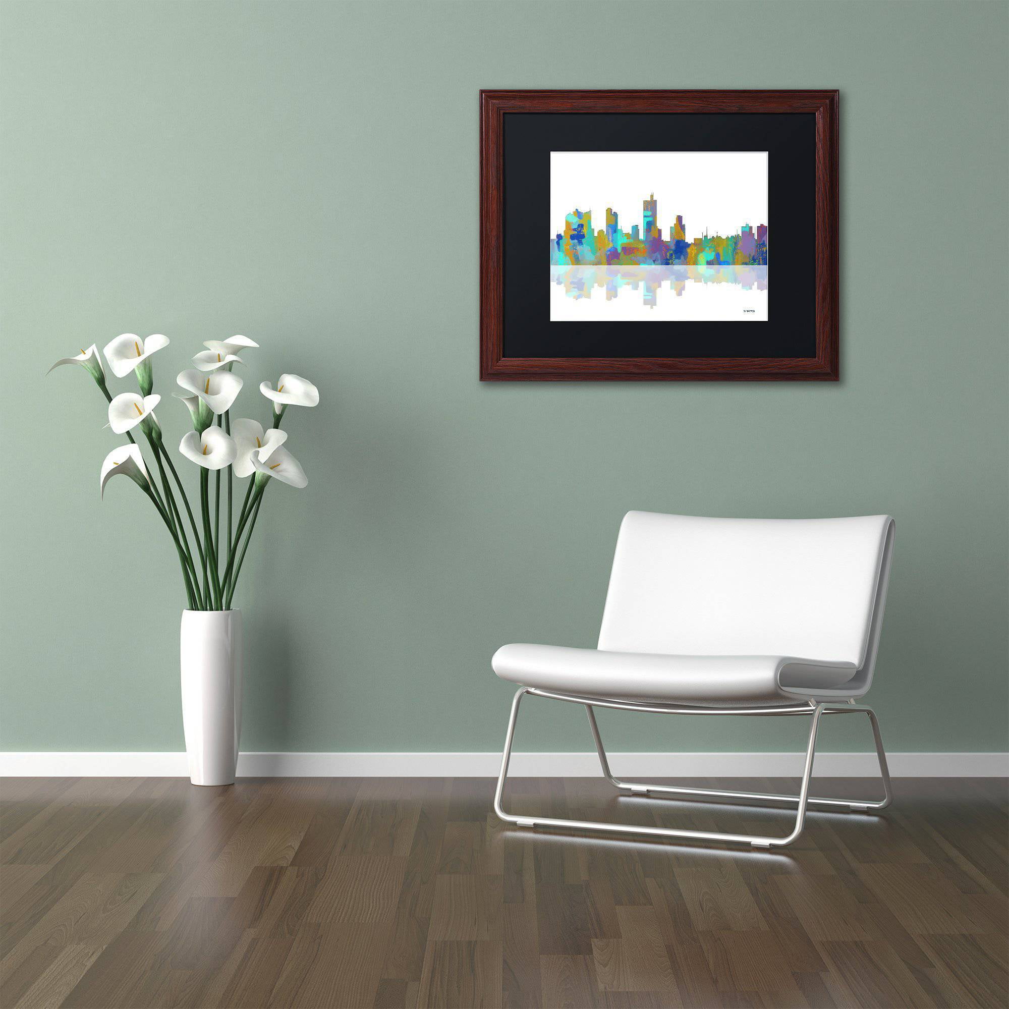 Trademark Fine Art "Fort Worth Texas Skyline" Canvas Art by Marlene Watson Black Matte, Wood Frame
