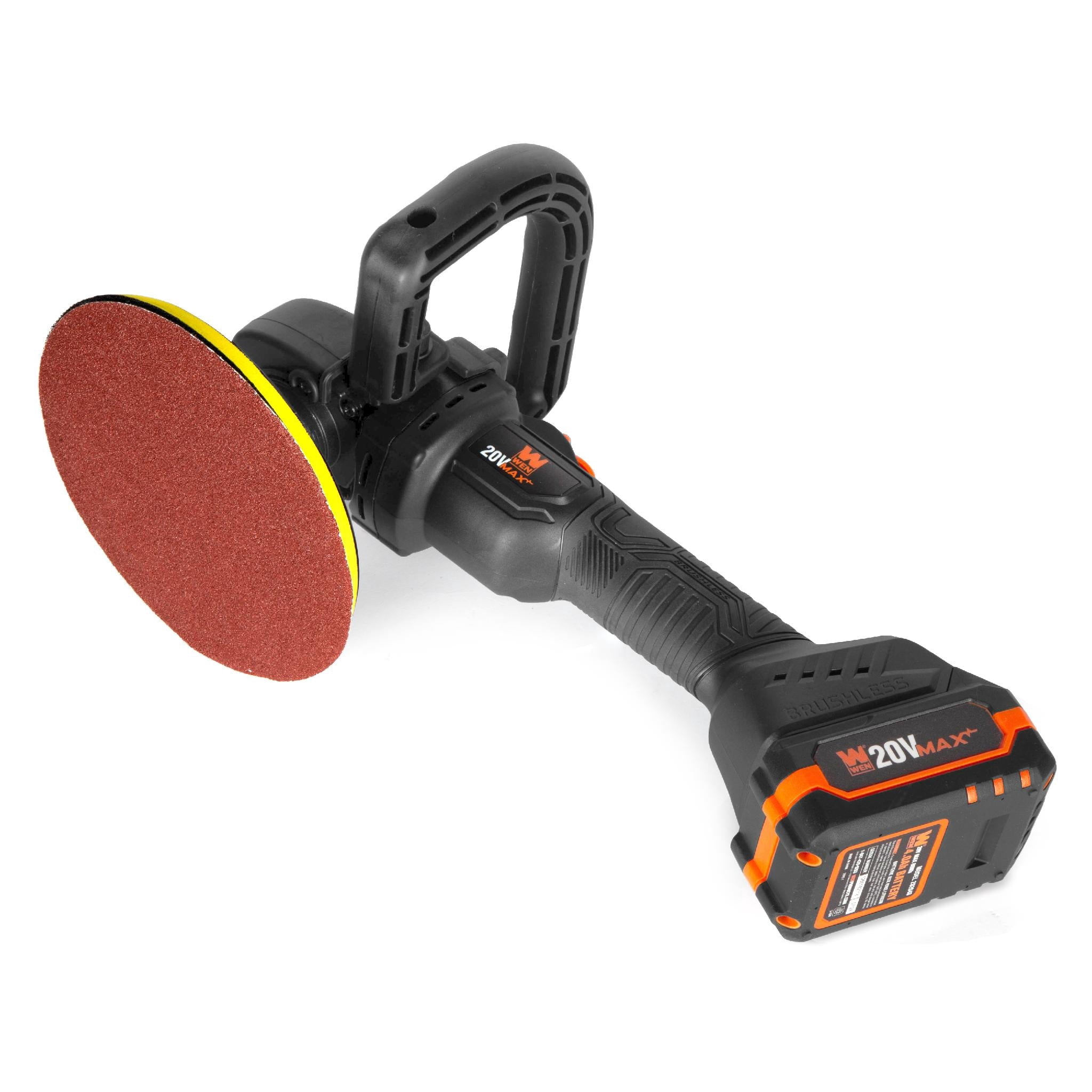 WEN 20877 20V Max Cordless 7-Inch Variable Speed Rotary Polisher and Waxer Kit with 4Ah Battery, Charger, and Polishing Pads