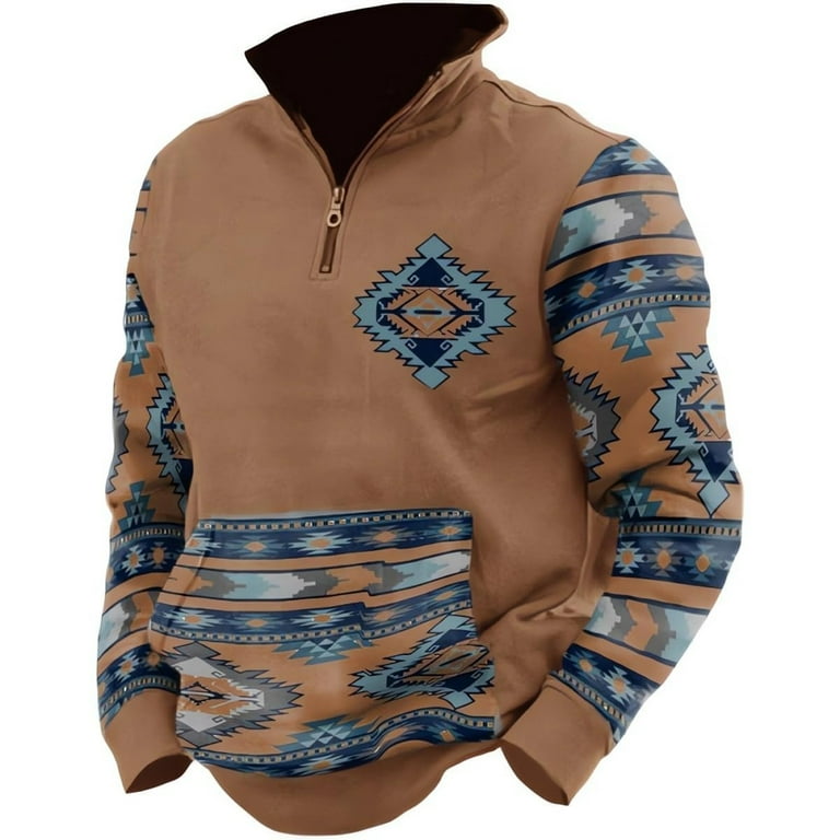 Susanny Men Hoodies Cowboys Half Zip Up Graphic Stand Collar Long Sleeve  Sweatshirts Aztec Western Print Workwear Fleece Pocket Pullover Clearance