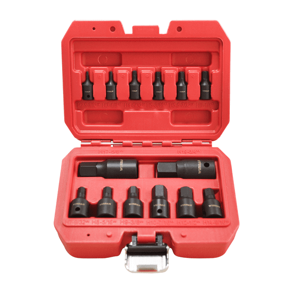 WINMAX 14 Pieces 1/4,3/8 And 1/2 In Driver SAE and Metric Allen Bit Impact Socket Set Cr-Mo Steel