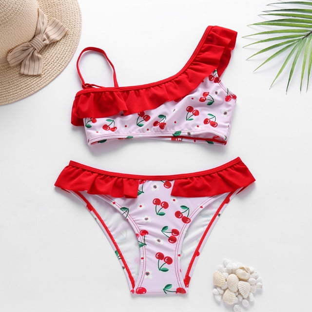 IROINID Maillot de Bain Fille 3-9 Ans Dégradé de Feuilles Rouge 5Y