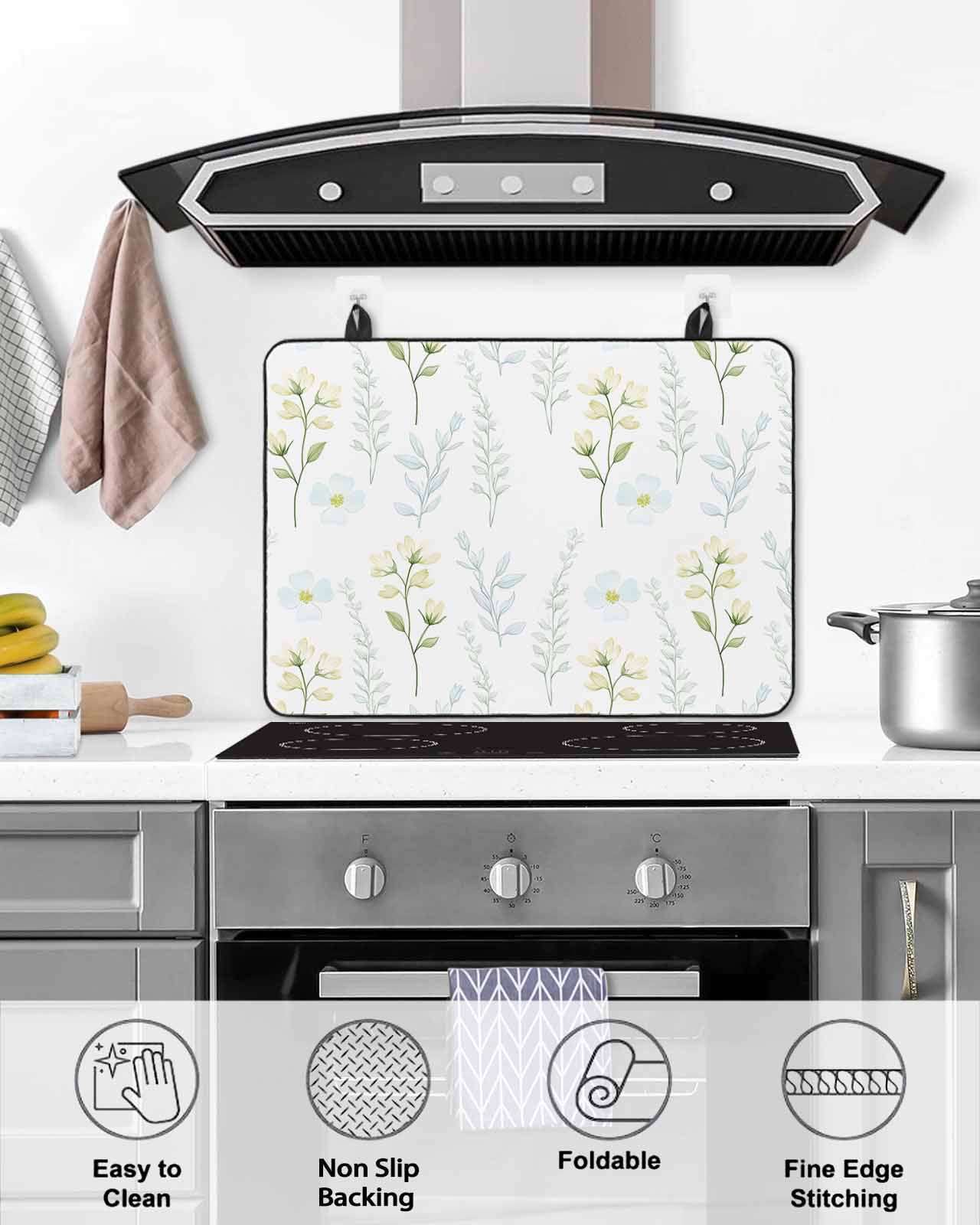 nqOlkjepod Large Induction Cooktop Protector Mat 36"x21", Summer Yellow Floral Stove Top Covers for Electric Stove, Botanical Flowers Garden Decorative Stove Burner Cover Mats, Glass Top Stove Cover