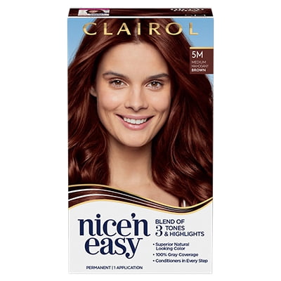 Clairol Nice'n Easy Permanent Hair Color Creme, 5M Medium Mahogany Brown, 1 Application, Hair Dye Clairol Nice'n Easy Permanent Hair Color Creme, 5M Medium Mahogany Brown, 1 Application, Hair Dye