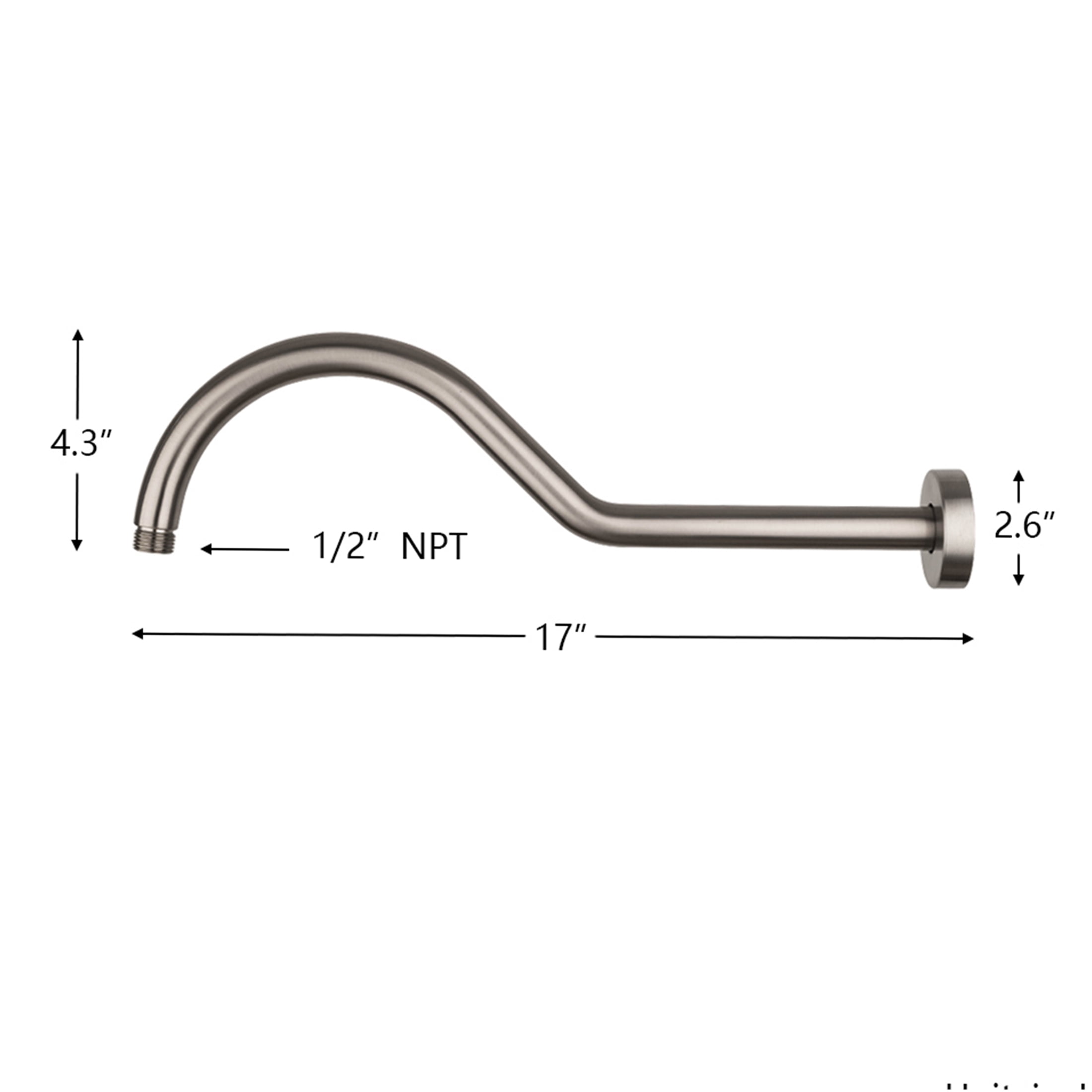 JERFIT 17 Inch Adjustable Shower Arm with Flange, Brushed Nickel Finish, SUS304 Stainless Steel, Angled Extension Arm for Rainfall Showerhead, Tool-Free Installation, Leak-Proof