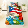 thumbnail image 3 of Manfei Beach Hibiscus Guitar Twin Sheets,Vintage Puerto Rico Flag Bedding,Red Green Blue,3-Piece,1 Fitted Sheet and 1 Pillowcase, 3 of 6