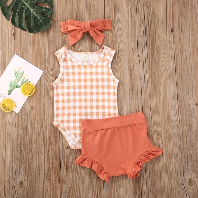 ITFABS Bébé Col Rond Combinaison + Pantalon Court Toucher Doux Arc Bandeau Ensemble