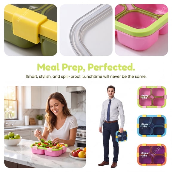 Bento Box Portable Lunch Container 4 Compartment Microwave Safe Leak Proof Plastic Meal Prep for Office Picnic by Xuniizn