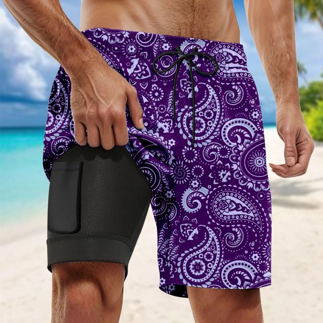 WILLBEST Pantalones Cortos de Verano para Hombre, Elegantes Pantalones de Playa de Doble Capa Interior con Bolsillo