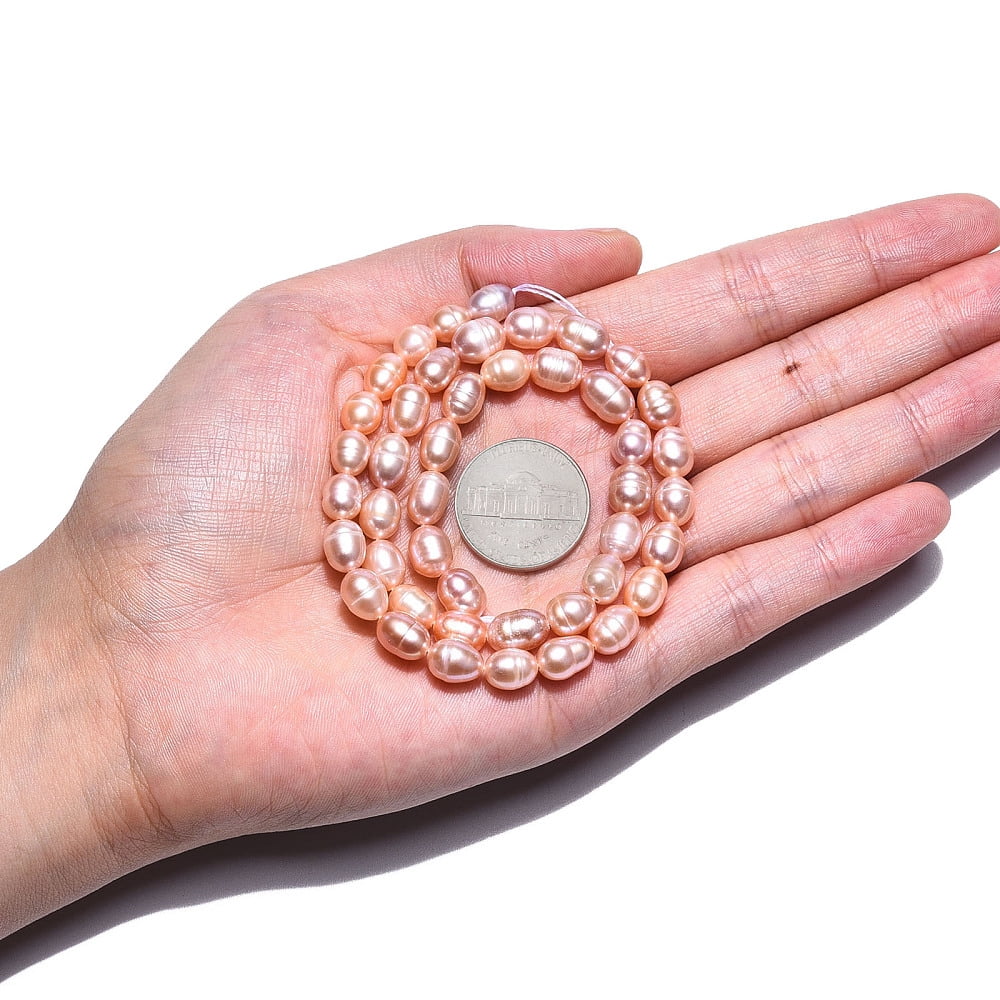 5pcs Natural Cultured Freshwater Pearl Beads Strands Rice Light Salmon 6.5~12.5x6~7mm Hole: 0.7mm about 42~43pcs/strand 13.98 inch~14.37(35.5~36.5cm)