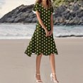 thumbnail image 3 of Efsteb Womens Knee Length Dresses Bohemian Summer Short Sleeve Fashion V Neck Sundress Polka Dots Dress (Army Green,XL), 3 of 6
