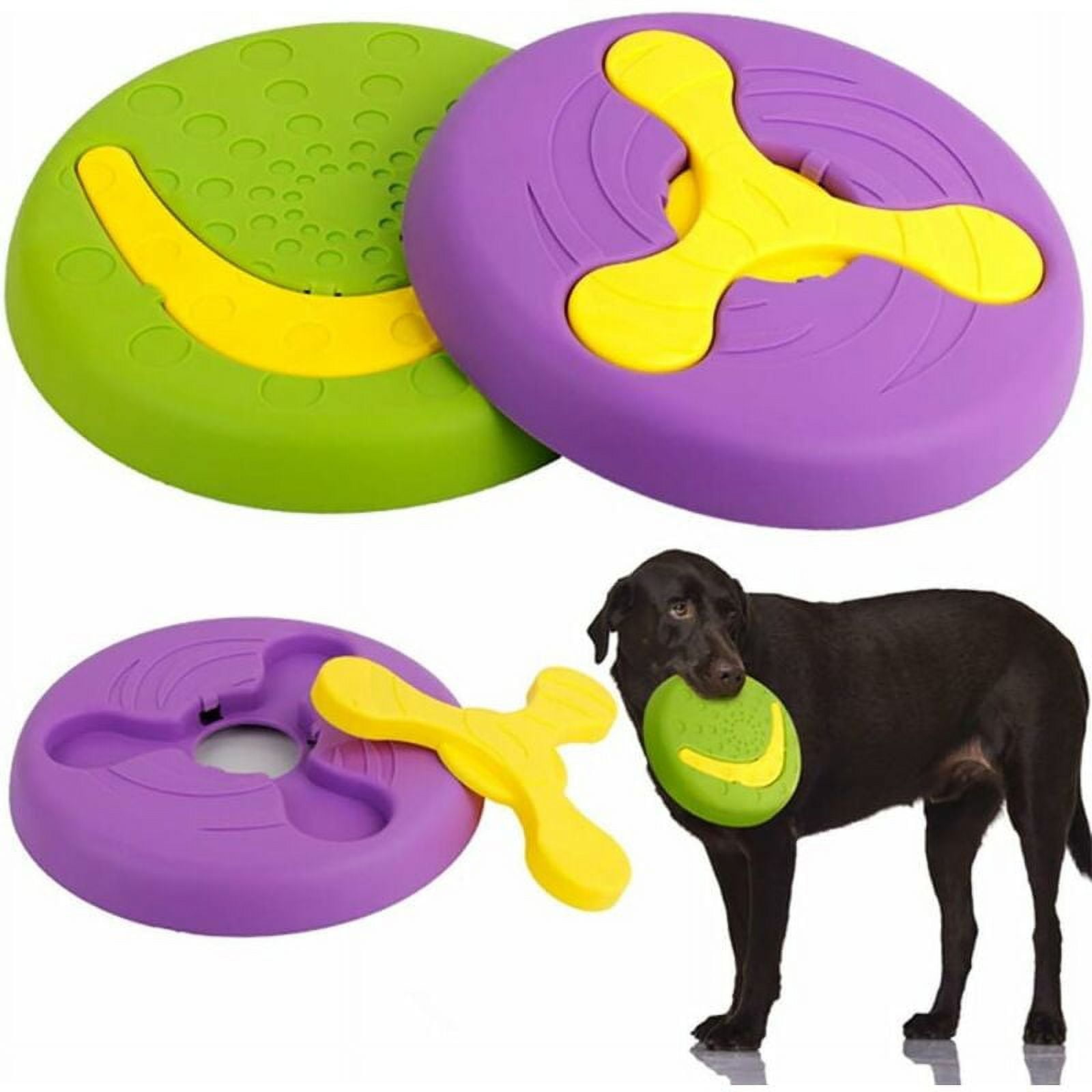 2 in 1 Multifunctional Durable Dog Pet Flying Disc Toy Flying Frisbee Flying Saucer Training Toys Dog Bowl for Outdoor Interactive Fun Green Purple