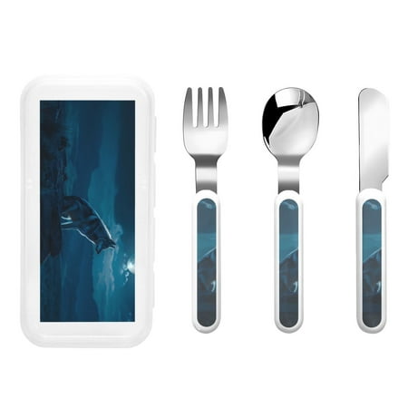 

Gaeub Lonely Night Wolf Print 3-Piece Children Knife Spoon Fork Set Stainless Steel Child Flatware Set Kids Utensils Set with Case for Lunch Box (Fork Spoon Knife Combo)