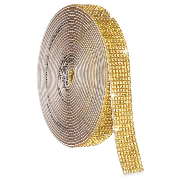 Self Adhesive Crystal Rhinestone Ribbon Roll, 7 Rows of 4 Yard Crystal Diamond Ribbon Roll Gold