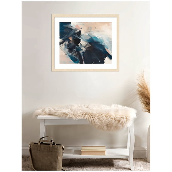 Kate and Laurel Framed Wall Art Print 'Deep Blue Momentum II' by Amy Lighthall, 26 x 22, Woodgrain Stripe Blonde Frame, Modern Contemporary, Abstract Art for Wall Decor