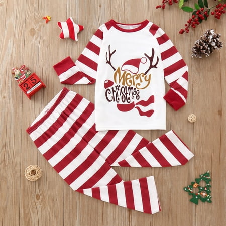 

Christmas Striped Print Tops And Pants Clothes Set Xmas Family Matching Pajamas