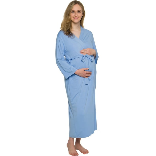 Silver Lilly Full Length Maternity Kimono Robe Lightweight Labor
