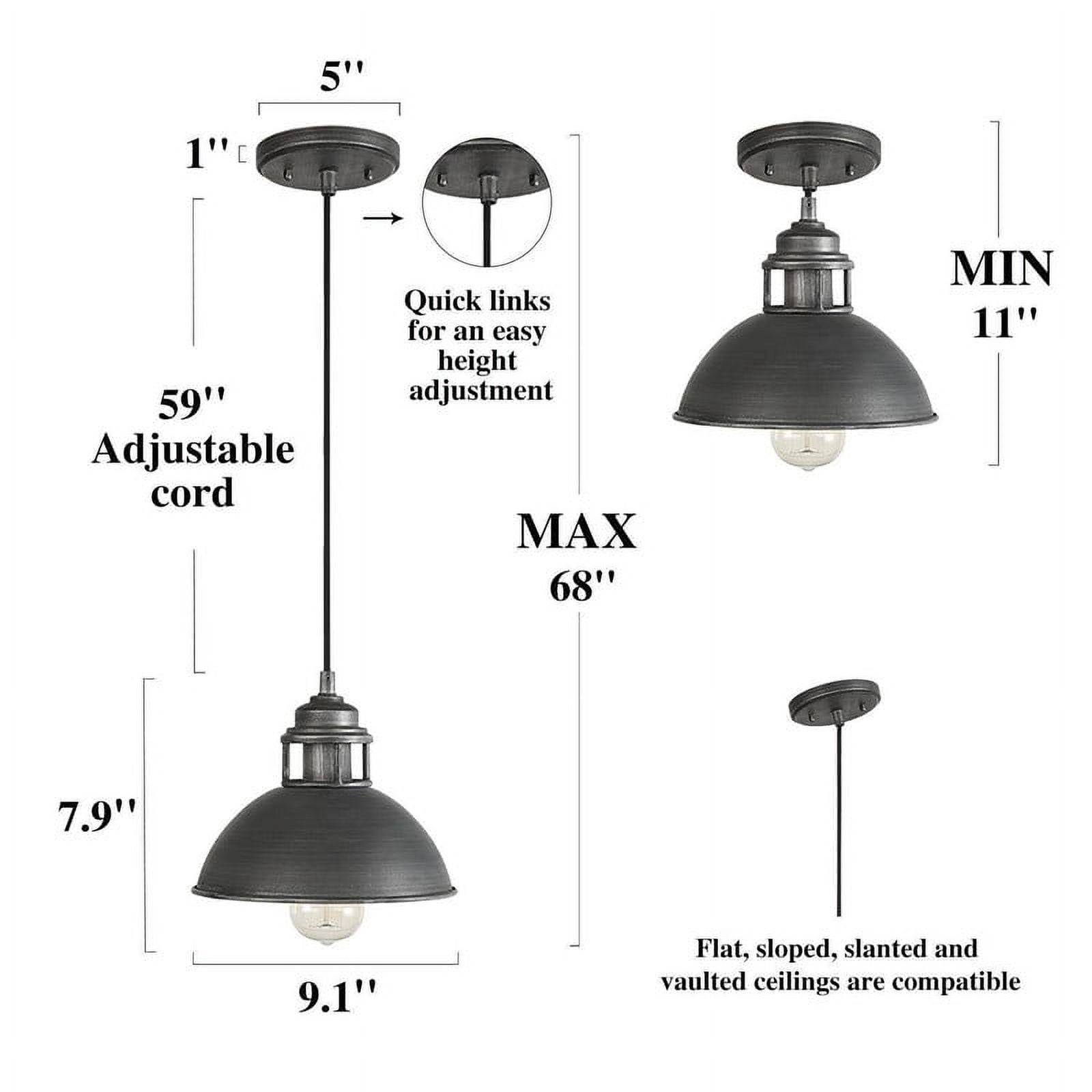 LNC 9-in Industrial Mini Pendant Light, Brushed Gray Dome Fixture for Kitchen or Bar