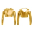 thumbnail image 5 of MSemis Kids Girls Metallic Long Sleeve Off-Shoulder Dance Crop Tops Dancewear Gold 4, 5 of 6