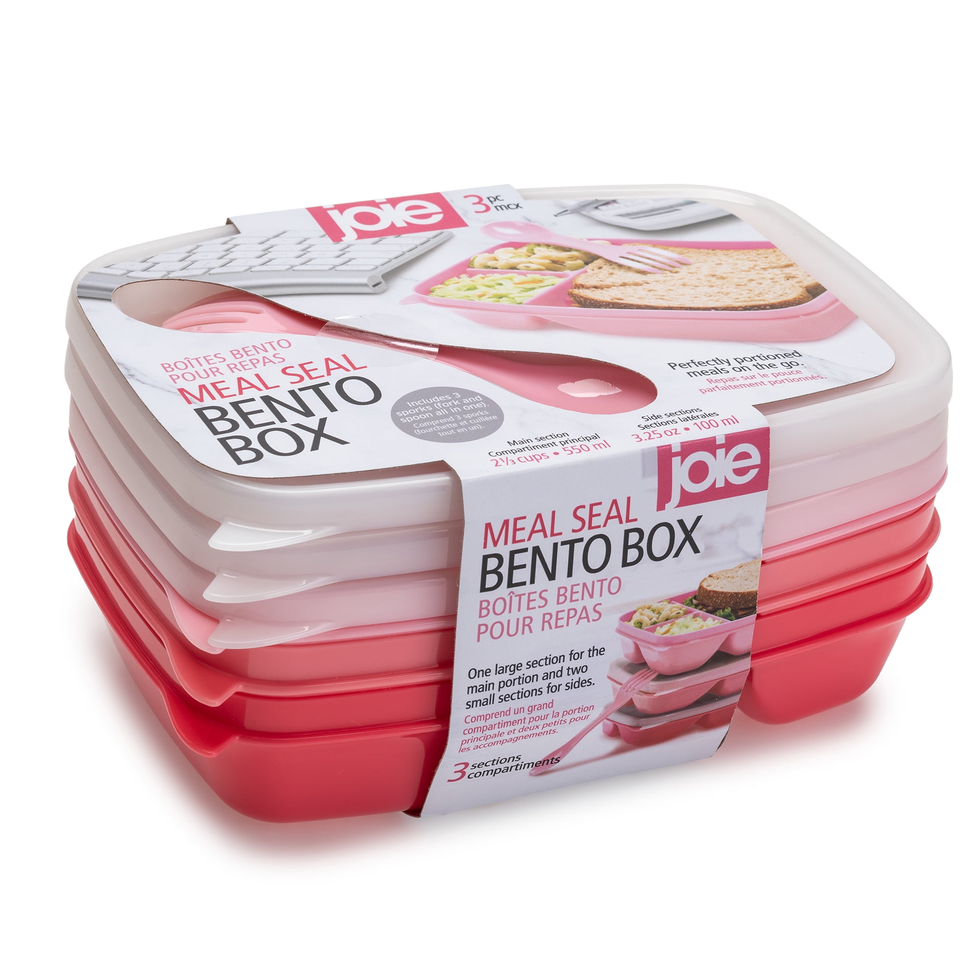 Joie Meal Seal Bento Boxes with Lids and Sporks, BPA Free, Set of 3