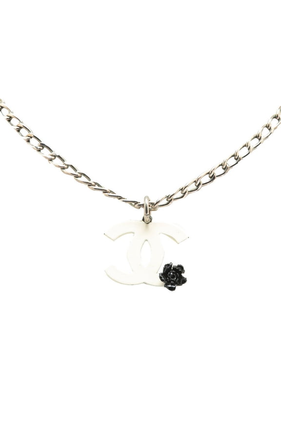 Pre-Owned Chanel Coco Mark Camellia Necklace Silver White Metal Women's CHANEL (Good)