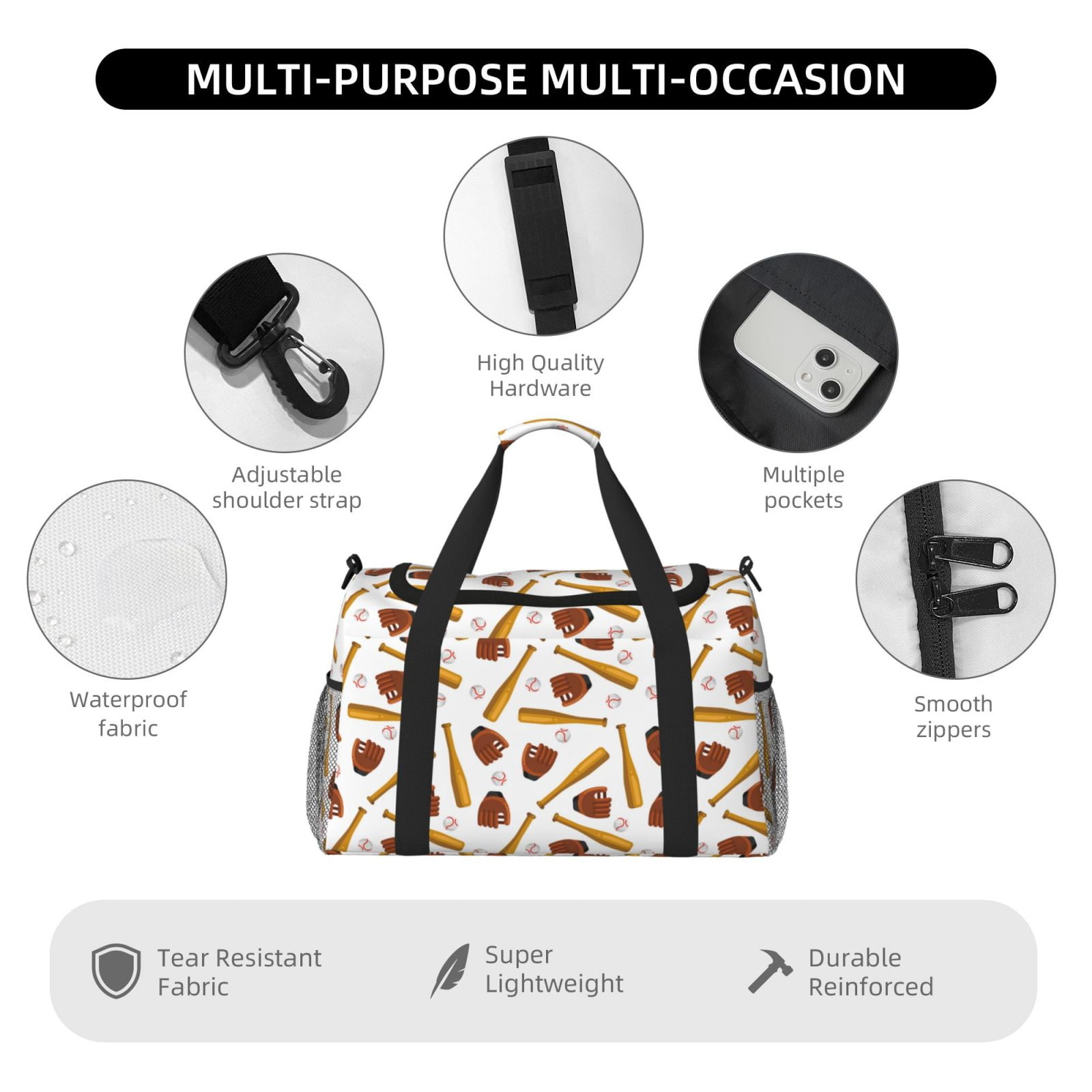 Rateoe Baseball Sport Pattern Gym Bag for Women, Duffle Bag for Travel with Wet Pocket, Carry on Weekender Bags for Women, Water Resistant Travel Bag Duffel Bag