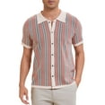 thumbnail image 1 of Polo de punto a rayas INSPIRE CHIC para hombres, camisetas de polo de manga corta con botones, jacquard, talla S, color caqui, 1 of 6