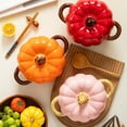 thumbnail image 3 of Pumpkin-Shaped Ceramic Dutch Oven with Lid - Mini Baking Pot, Cute Pink Pumpkin Bowl for Dessert, Sauce, Casserole - Glossy Porcelain, Oven & Microwave Safe, Holiday Gift (Halloween/Christmas), 3 of 9