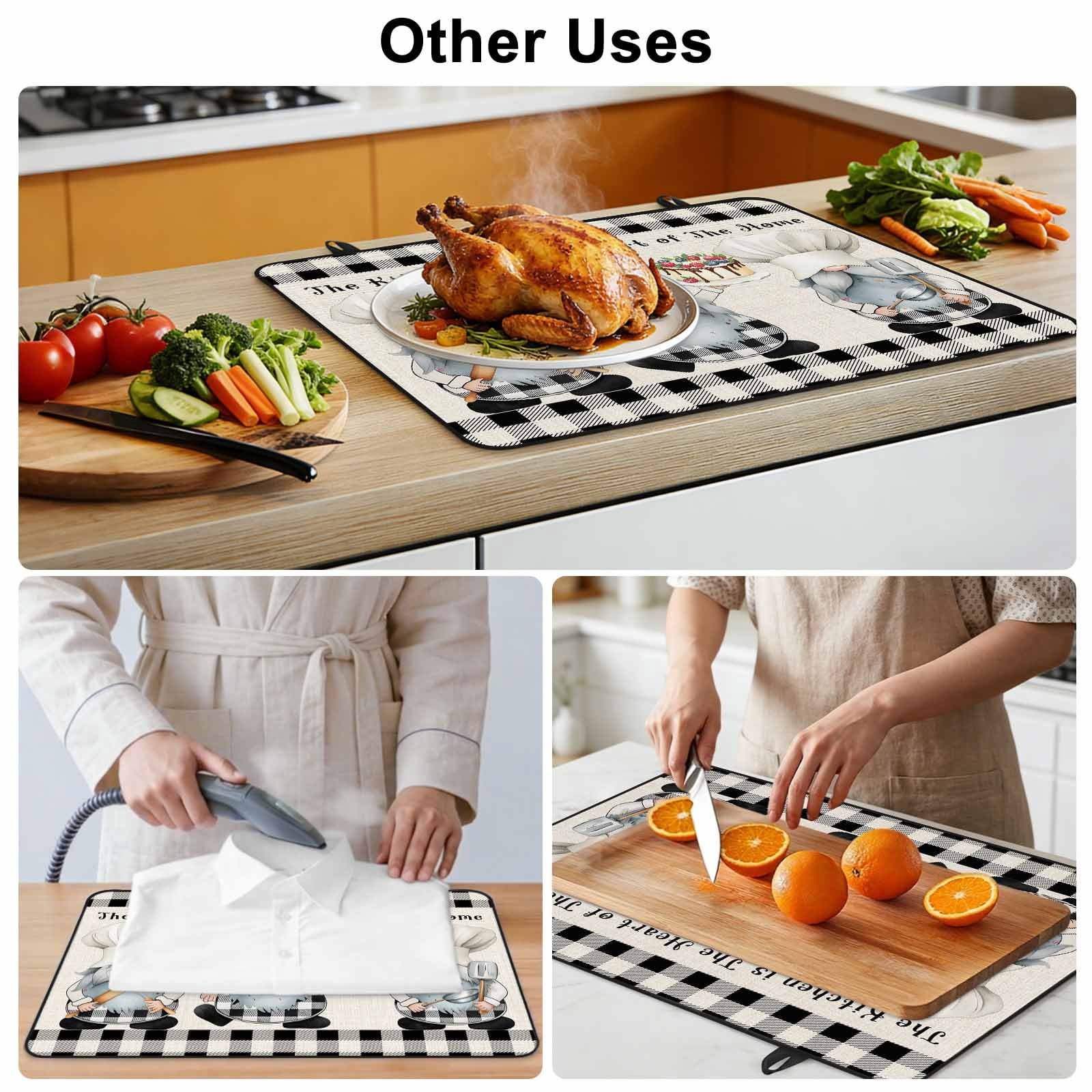 Chef Gnomes Stove Top Cover for Electric Stove, Heat-proof & Non Slip Glass Top Stove Cover Protector, Black Grey Plaid Cake Cook Dessert Burlap Kitchen Flat Cooktop Rubber Mat 24x21 Inches