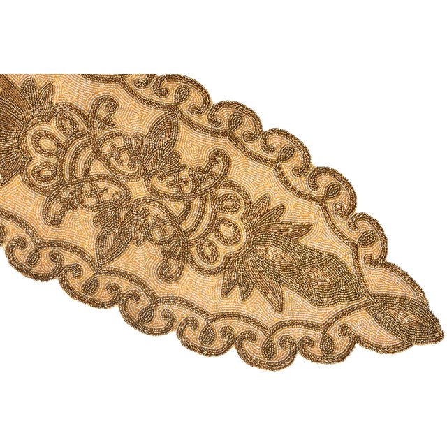 Beige and Gold Table Runner, Handmade Beads Table Runner, Designer