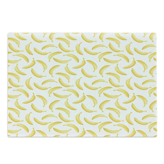 Yellow and White Cutting Board, Cartoon Style Bananas Pattern Exotic Fresh Ripe Fruit Healthy Tropical, Decorative Tempered Glass Cutting and Serving Board, Large Size, Yellow White, by Ambesonne