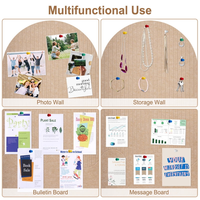 4 Pack Large Arch Felt Bulletin Board Push Pin Board 48"x24" Poster Board for Wall Decorative Cork Board Tiles Memo Board Track Board with Safe Removable Adhesive Tabs and Pushpins, Beige