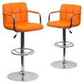 thumbnail image 1 of 2 Pk. Contemporary Orange Quilted Vinyl Adjustable Height Barstool with Arms and Chrome Base, 1 of 9