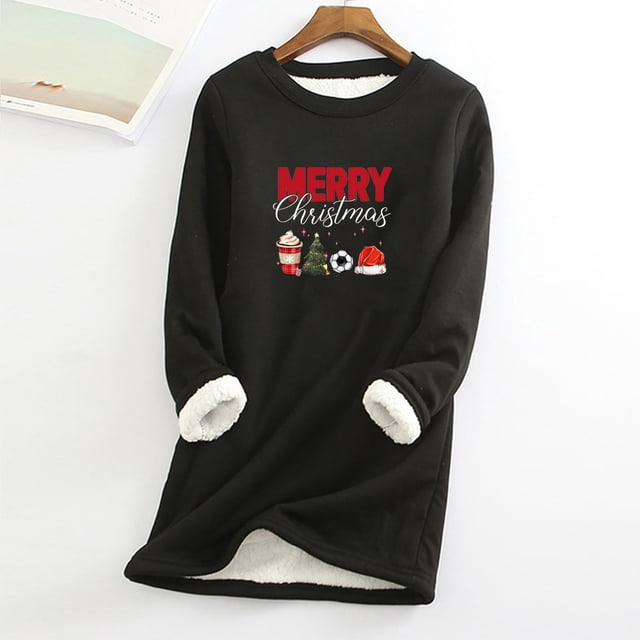 Birdeem Hauts de Noël pour Femmes Col Rond Épais en Peluche Manches Longues