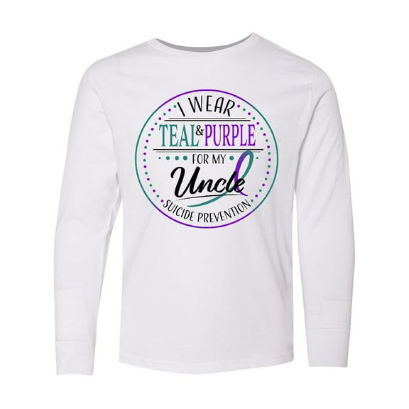 Inktastic Suicide Prevention- I Wear Teal and Purple for My Uncle Long Sleeve Youth T-Shirt