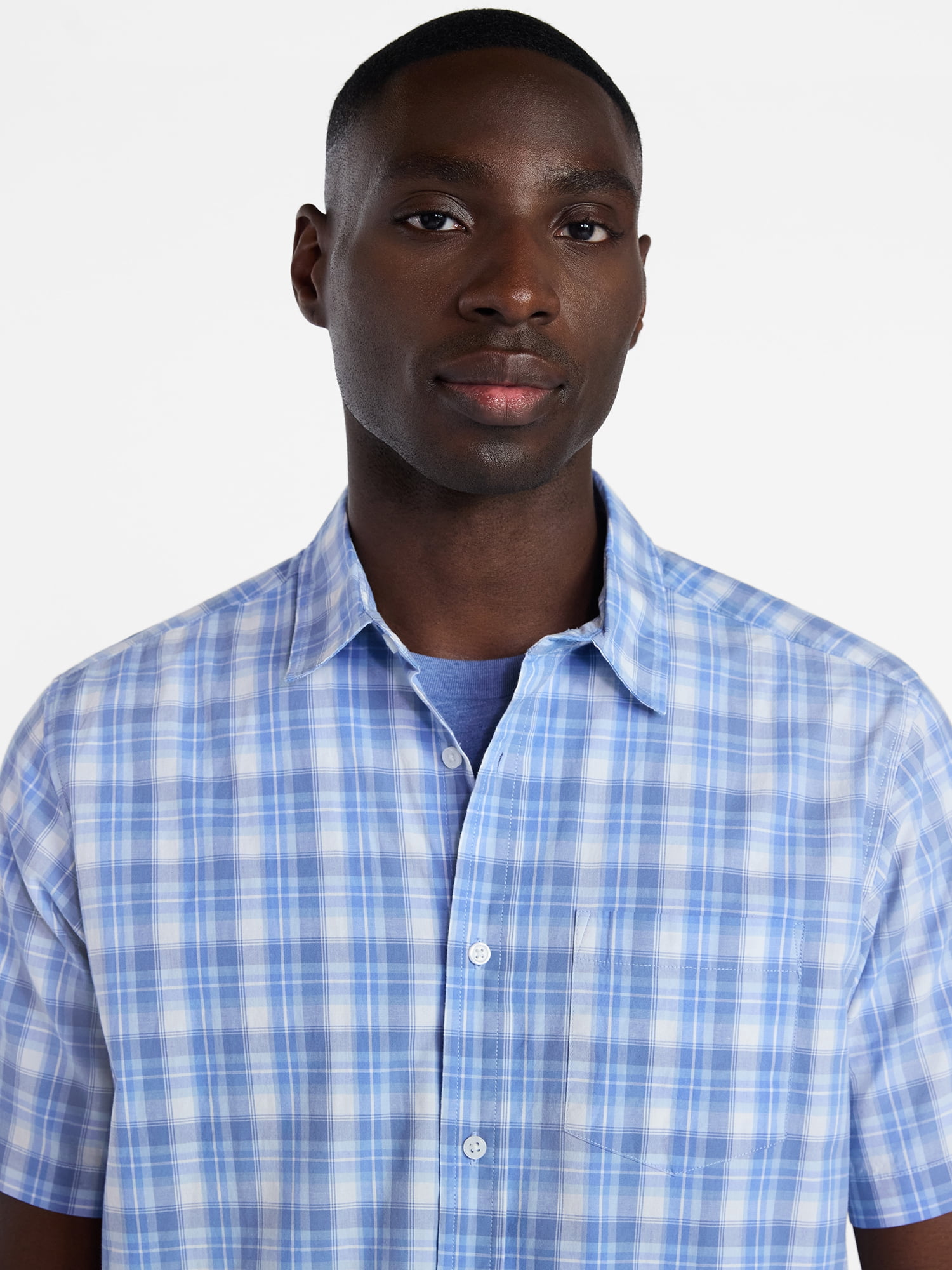 George Men's and Big Men's Modern Fit Poplin Button Up Shirt with Short Sleeves, Sizes XS-3XL