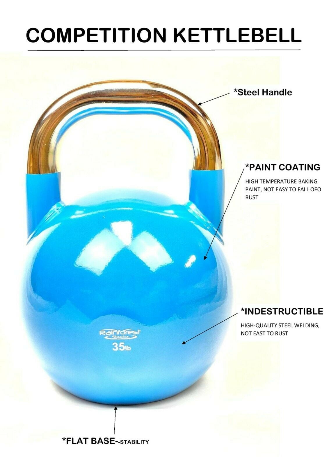 Rainforest Basics Competition – Grade Kettlebell for Fitness, Weightlifting, Core Training – Durable Strong Design – 15-50 LB Color-Coded - Walmart.com