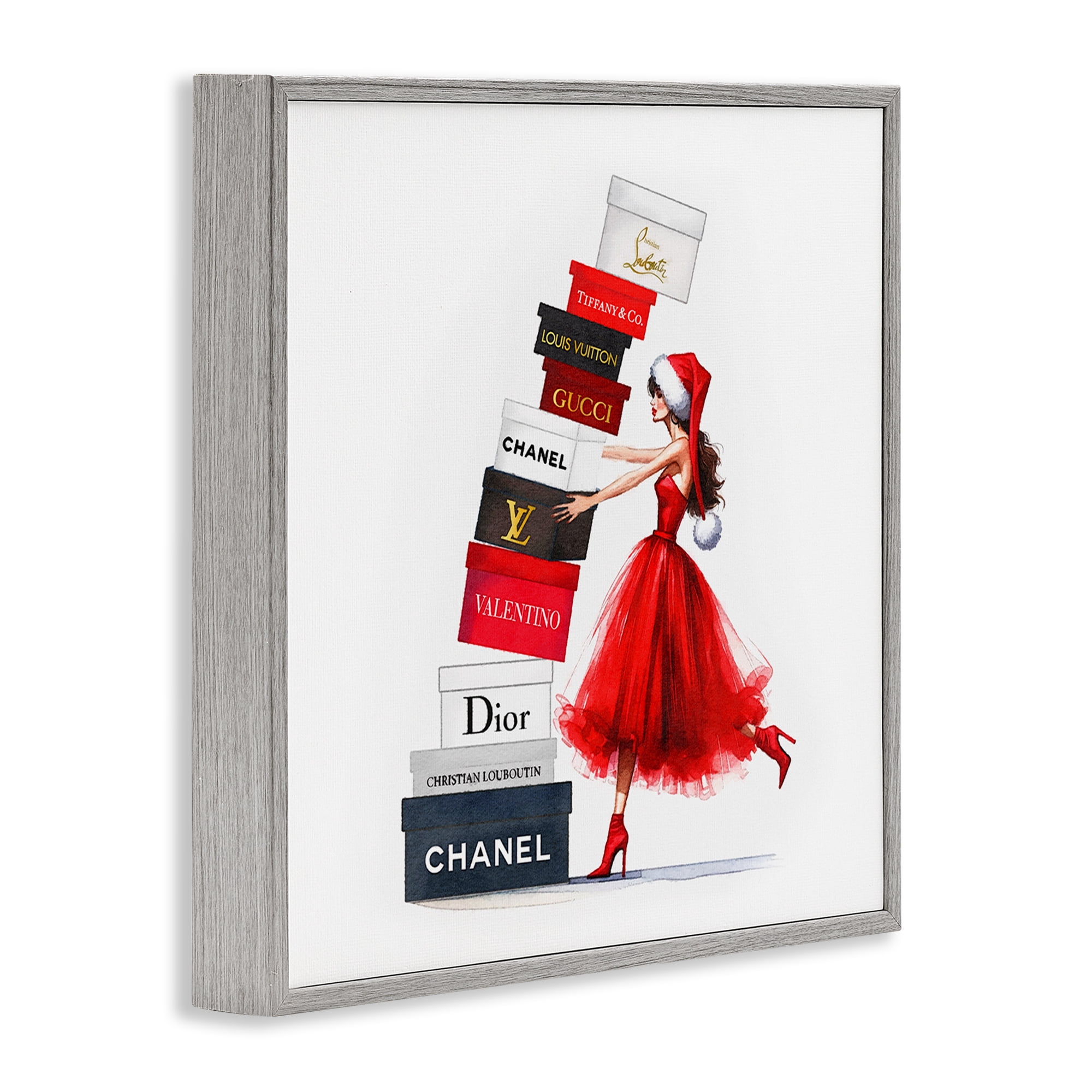 Stupell Industries Holiday Glam Shopping Boxes Holiday Painting Gray Framed Art Prints Wall Art, 24 x 24