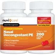 NUVICARE Max Strength PE Phenylephrine HCl 10mg Non Drowsy Nasal Decongestant - Allergy Sinus Congestion Relief Compare to Sudafad PE Decongestant Tablets - Sinus Decongestants for Adults (2 Pack)