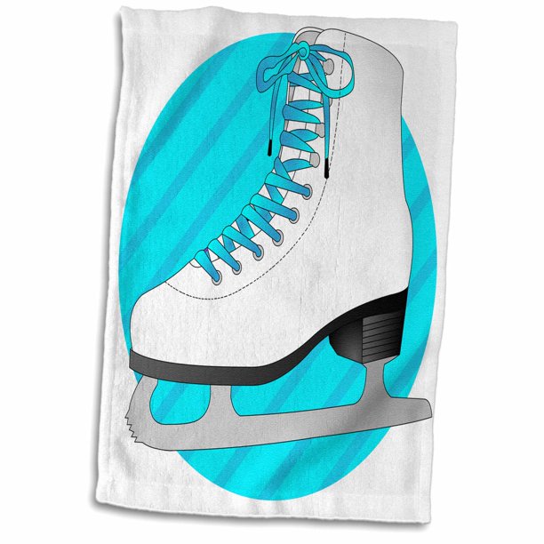 3dRose Figure Skating Gifts Blue Ice Skate on Stripes Towel, 15 by